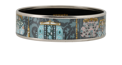 Hermes Purse Print Bangle, &pound;160, Jewellery, Blue/Silver, Brass, Front view