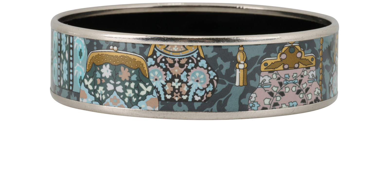 Hermes Purse Print Bangle, &pound;160, Jewellery, Blue/Silver, Brass, Back view