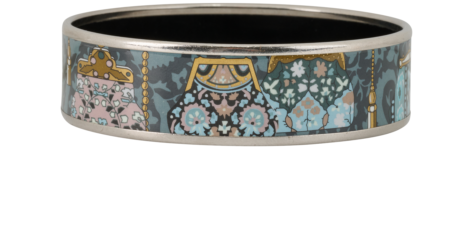 Hermes Purse Print Bangle, &pound;160, Jewellery, Blue/Silver, Brass, Side view