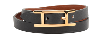 Hermes Behapi Double Tour Bracelet, &pound;195, Jewellery, Black/Gold, Leather, Front view