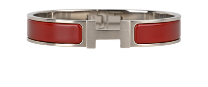 Hermes Clic H, &pound;320, Jewellery, Burgundy/Silver, Enamel Coated Ceramic, Front view