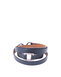 Hermes Dandy Pavane Wrap Bracelet, Calfskin, Silver Plated, Black, XS,[0]