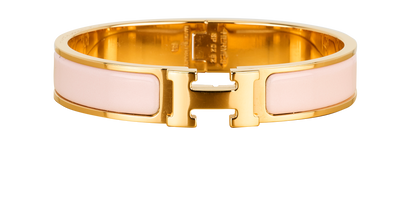 Hermes Clic H Bracelet, &pound;310, Accessories, Gold/Pink, Brass/Enamel Coated Ceramic, Front view