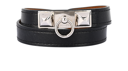 Hermes Rivale Double Tour bracelet, £220, Jewellery, Black, Leather, Front view