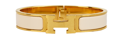 Hermes Clic H Bracelet, &pound;295, Jewellery, Cream/Gold, Brass/Enamel Coated Ceramic, Front view