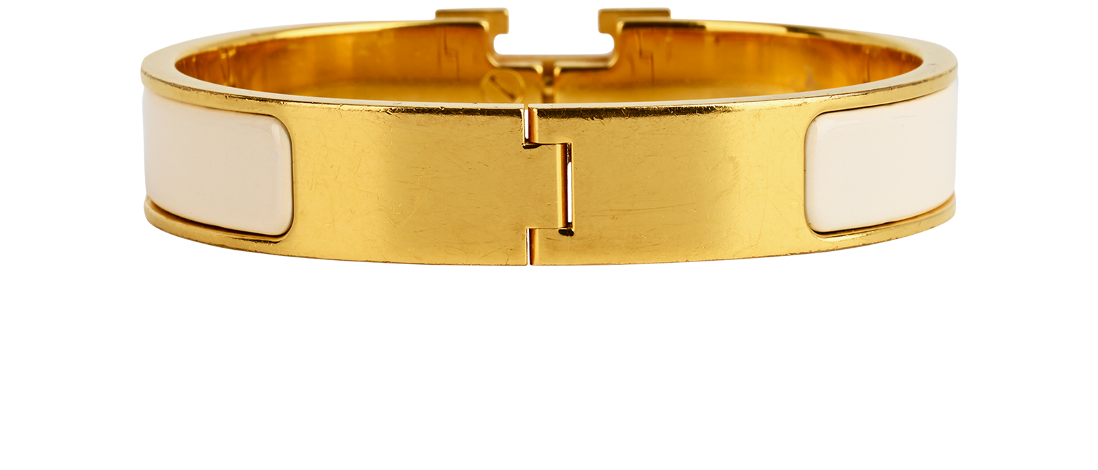 Hermes Clic H Bracelet, &pound;295, Jewellery, Cream/Gold, Brass/Enamel Coated Ceramic, Back view