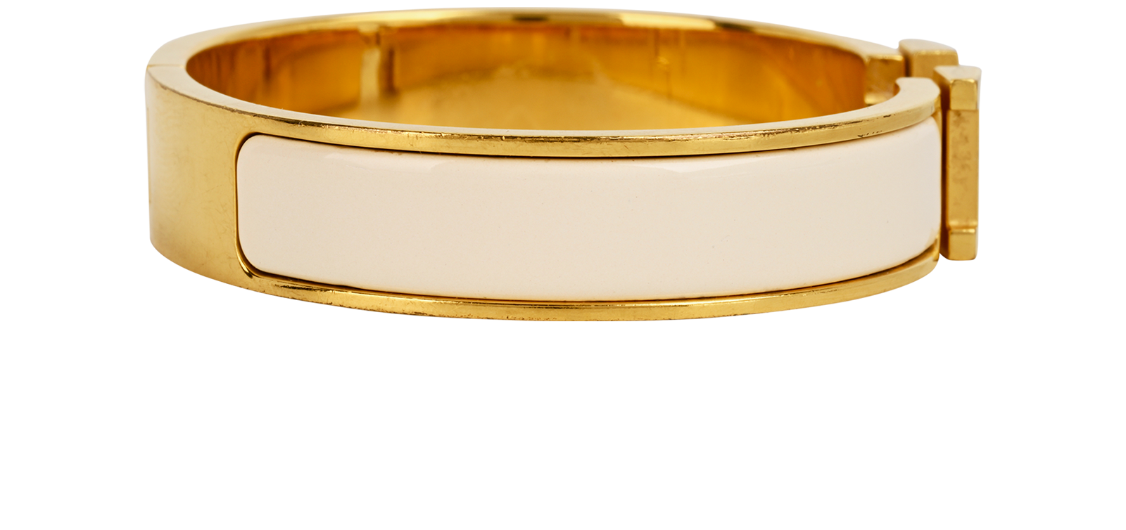 Hermes Clic H Bracelet, &pound;295, Jewellery, Cream/Gold, Brass/Enamel Coated Ceramic, Side view