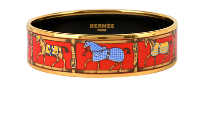 Hermes Horse Bangle, &pound;150, Jewellery, Gold/Red, Brass/Enamel Coated Ceramic, Front view