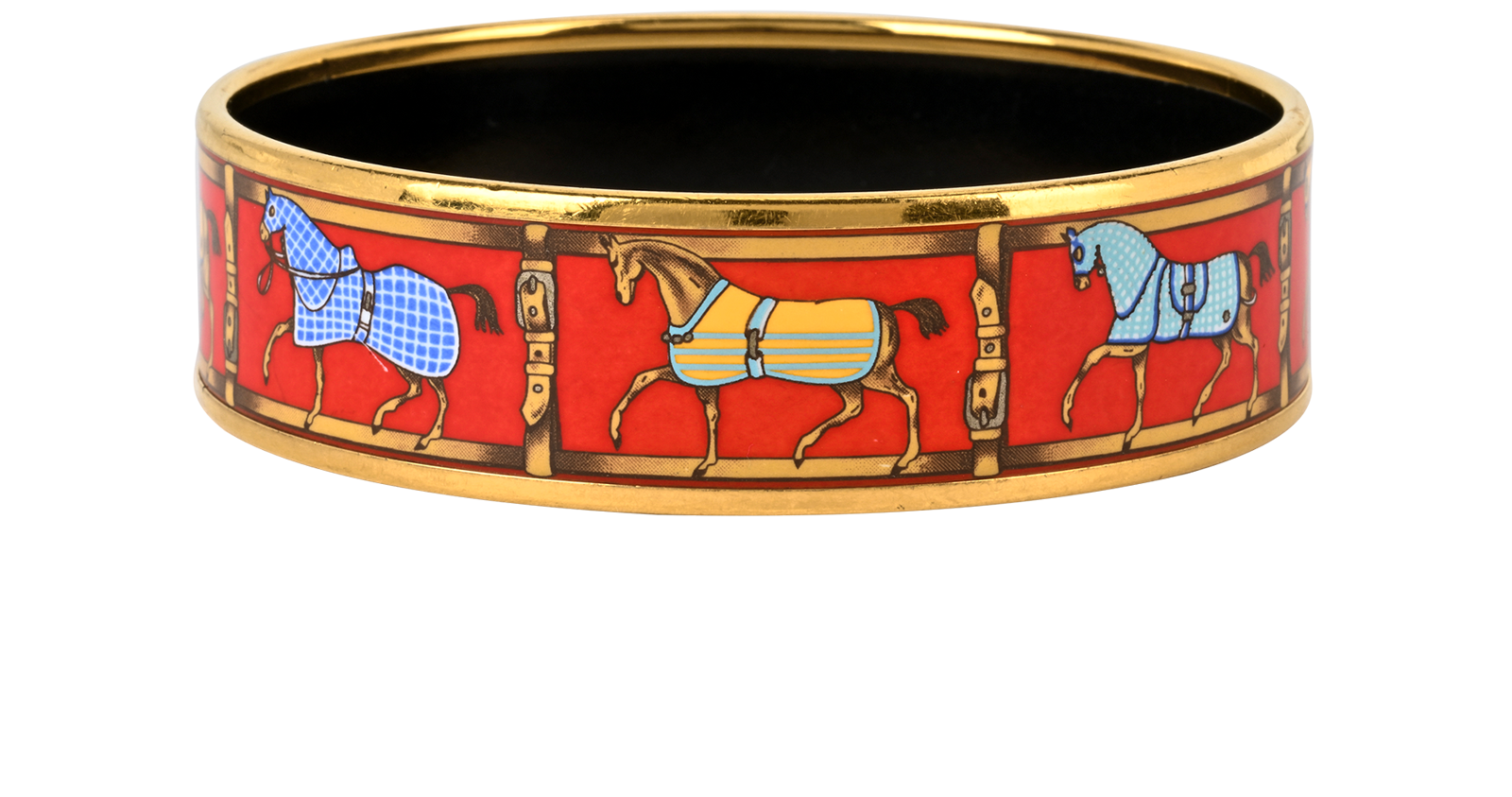 Hermes Horse Bangle, &pound;150, Jewellery, Gold/Red, Brass/Enamel Coated Ceramic, Back view