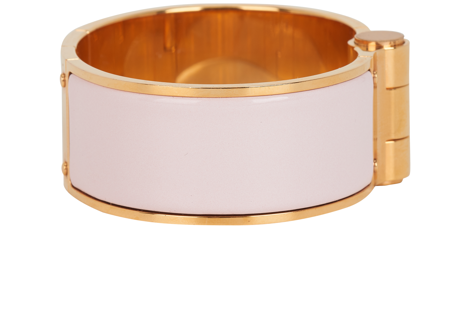Hermes Charniere Wide Bangle, &pound;350, Jewellery, Gold/Pink, Enamel Coated Ceramic, Side view