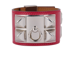 Hermes Collier De Chien Bracelet, Leather, Red/Silver, MIF, 2*