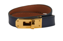 Hermes Kelly Double Tour Bracelet, Leather, Blue, 3*