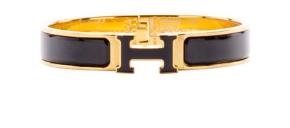 Hermès Click H Bracelet, £420, Jewellery, Black/Gold, Brass, Front view