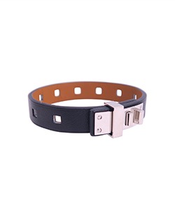 Hermes Mini Dog Perforations Carres Bracelet, Swift Leather, Black, Box, D