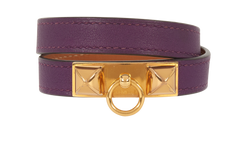 Hermes Rivale Double Tour Bracelet, Leather, Purple, B, 3*