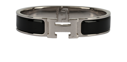 Hermes Clic H Bracelet, £375, Jewellery, Black/Silver, Brass, Front view