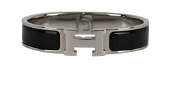 Hermes Clic H Bracelet, Metal, Silver/Black, MIF, DB/B, 2*