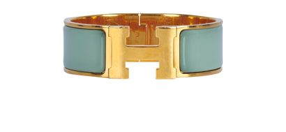 Hermès Clic Clac GM Bracelet, &pound;320, Jewellery, Blue/Gold, Enamel Coated Ceramic/Yellow Gold Plated, Front view