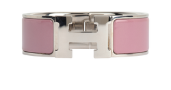 Hermes Clic Clac H Bracelet, Brass/Enamel, Silver/Pink, B/DB, 3*