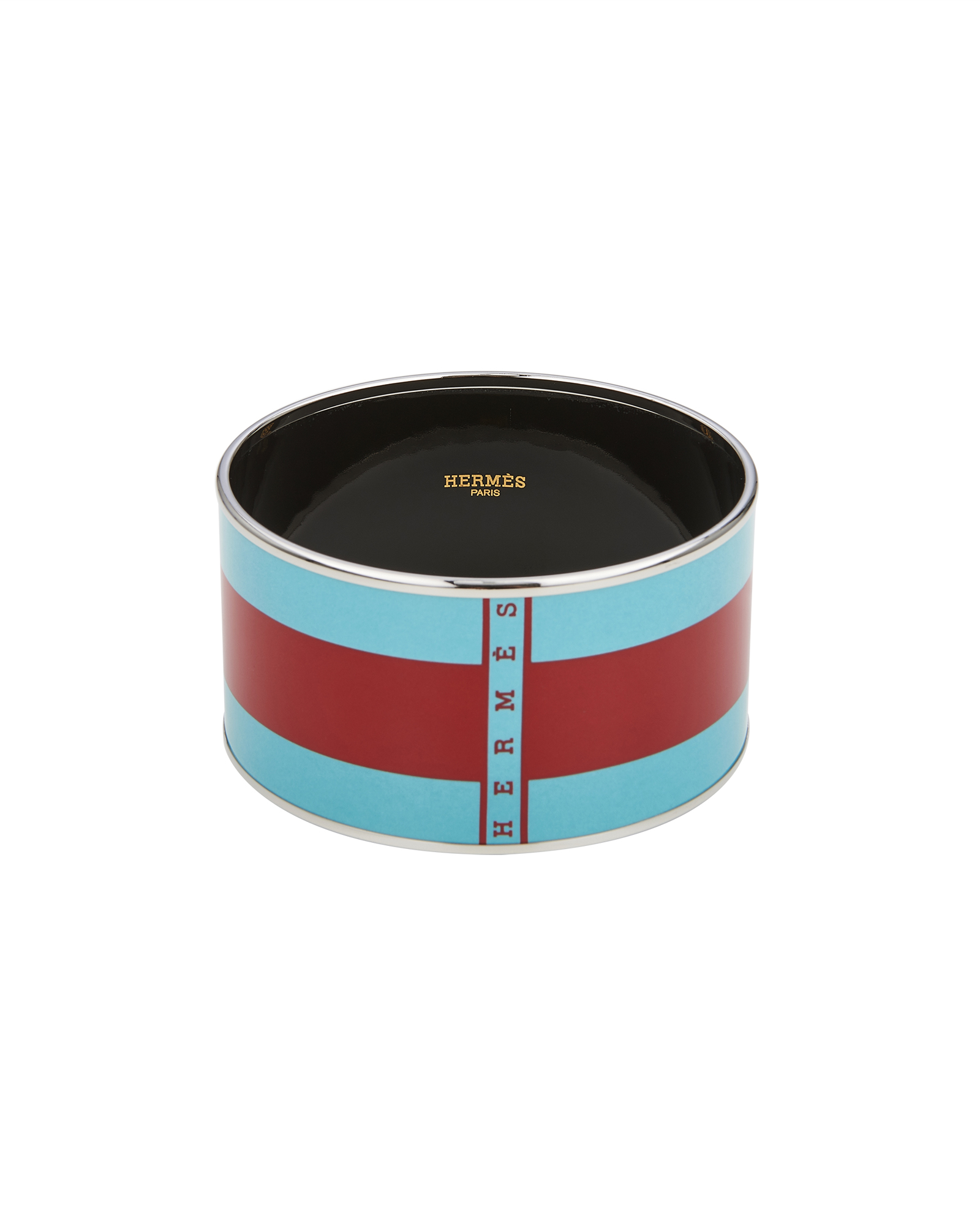 Hermes Horizontal Stripe Extra Wide Bangle, &pound;160, Jewellery, Blue/Red/Silver, Enamel Coated Ceramic, Other view