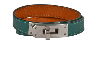 Hermes Kelly Double Tour Bracelet, £180, Jewellery, Green, Leather, Front view
