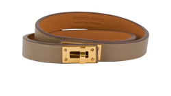 Hermes Mini Kelly Double Tour Bracelet,Swift,Etoupe,U (2022),Sz M,B/DB,3*