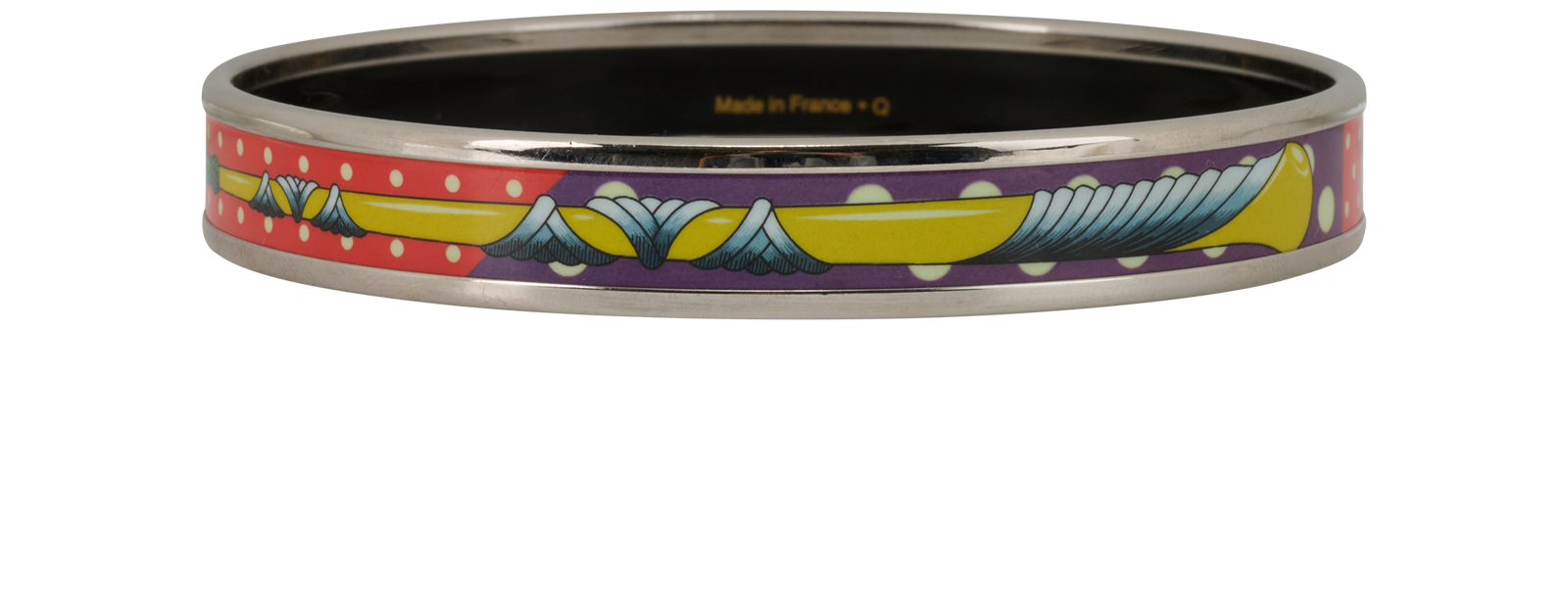 Hermes Printed Bangle, &pound;220, Jewellery, Silver, Brass/Enamel Coated Ceramic, Back view