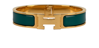 Hermes Clic H, £395, Jewellery, Gold/Green, Brass/Enamel Coated Ceramic, Front view