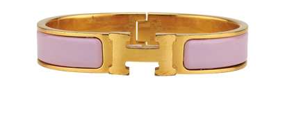 Hermes Clic H Bracelet, &pound;295, Jewellery, Gold/Pink, Brass/Enamel Coated Ceramic, Front view