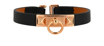 Hermes Mini Rivale Bracelet, &pound;250, Jewellery, Black/Rose Gold, Brass/Leather, Front view
