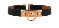 Hermes Mini Rivale Bracelet,Leather/Brass,Black/Rose Gold,B(2023),B/DB,3*