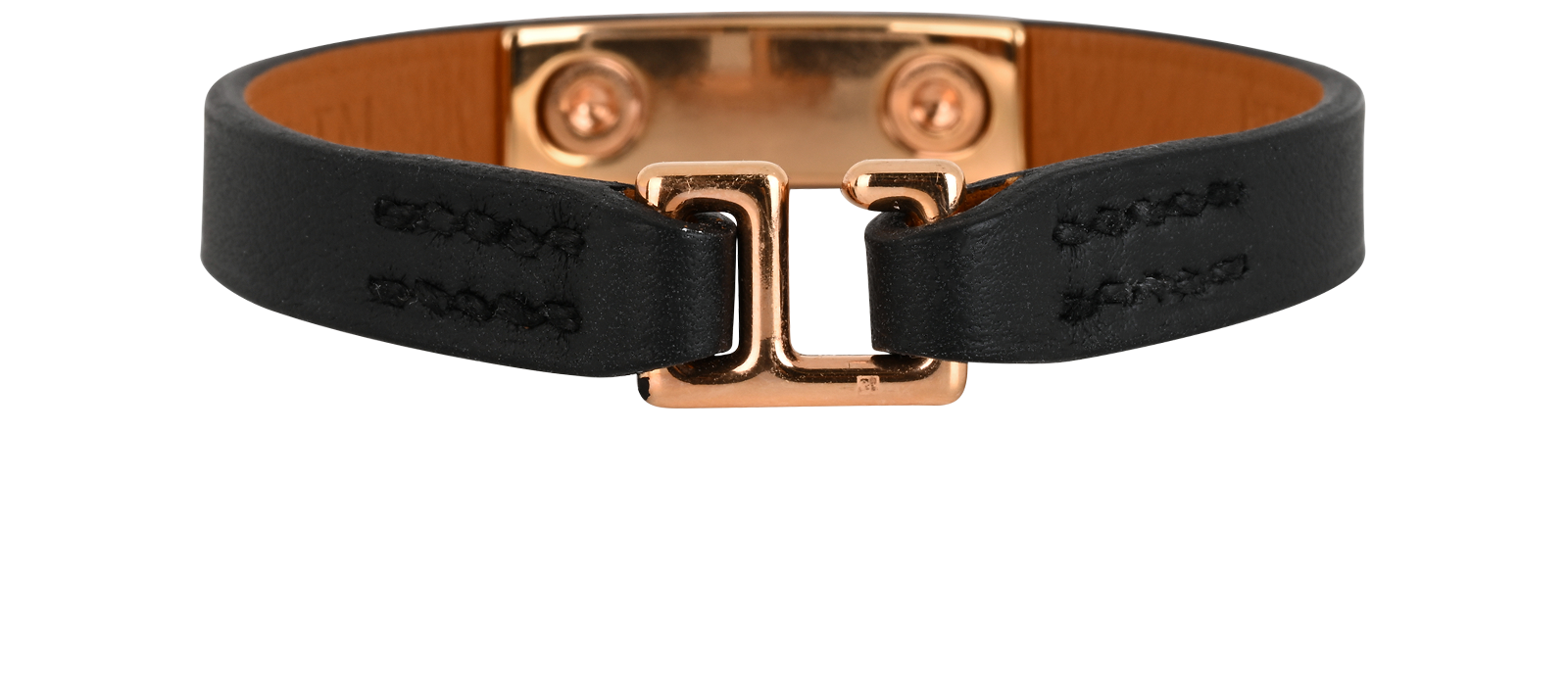 Hermes Mini Rivale Bracelet, &pound;250, Jewellery, Black/Rose Gold, Brass/Leather, Back view