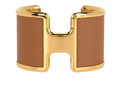 Hermes Olympe Cuff Bracelet, &pound;420, Jewellery, Brown/Gold, Leather, Front view