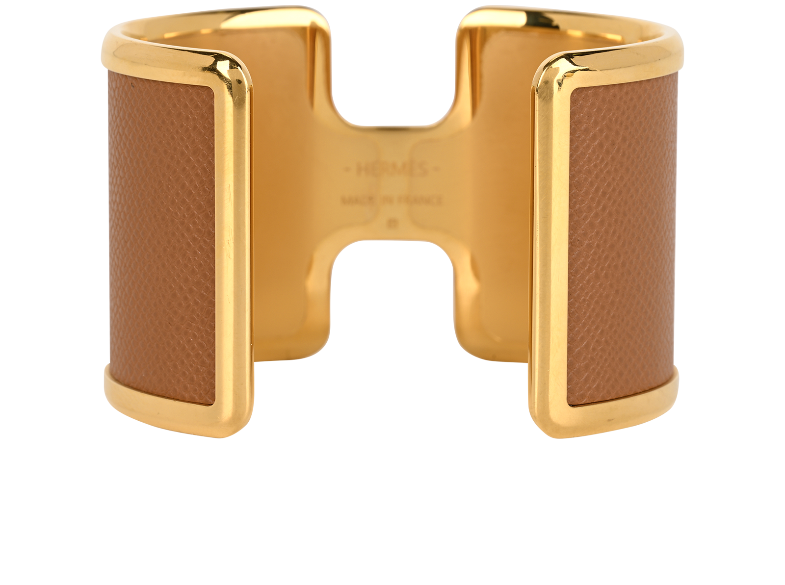 Hermes Olympe Cuff Bracelet, &pound;420, Jewellery, Brown/Gold, Leather, Back view