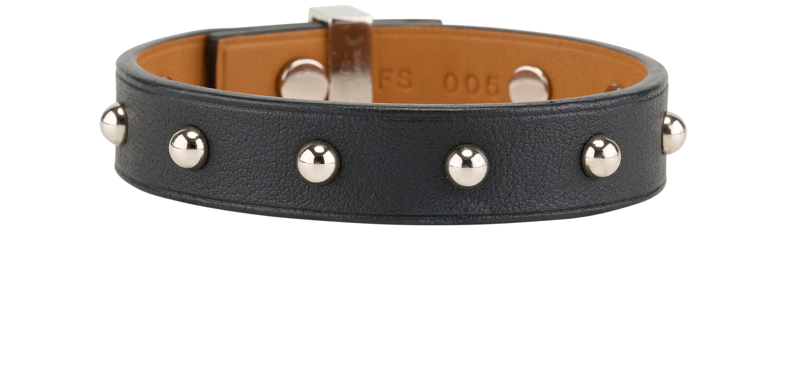 Hermes Mini Dog Clous Ronds Bracelet, &pound;250, Jewellery, Black, Leather, Back view