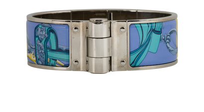 Hermes Printed Wide Bangle, &pound;350, Jewellery, Blue, Brass/Enamel Coated Ceramic, Front view