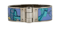 Hermes Printed Wide Bangle, Brass/Enamel, Blue, DB, 2*