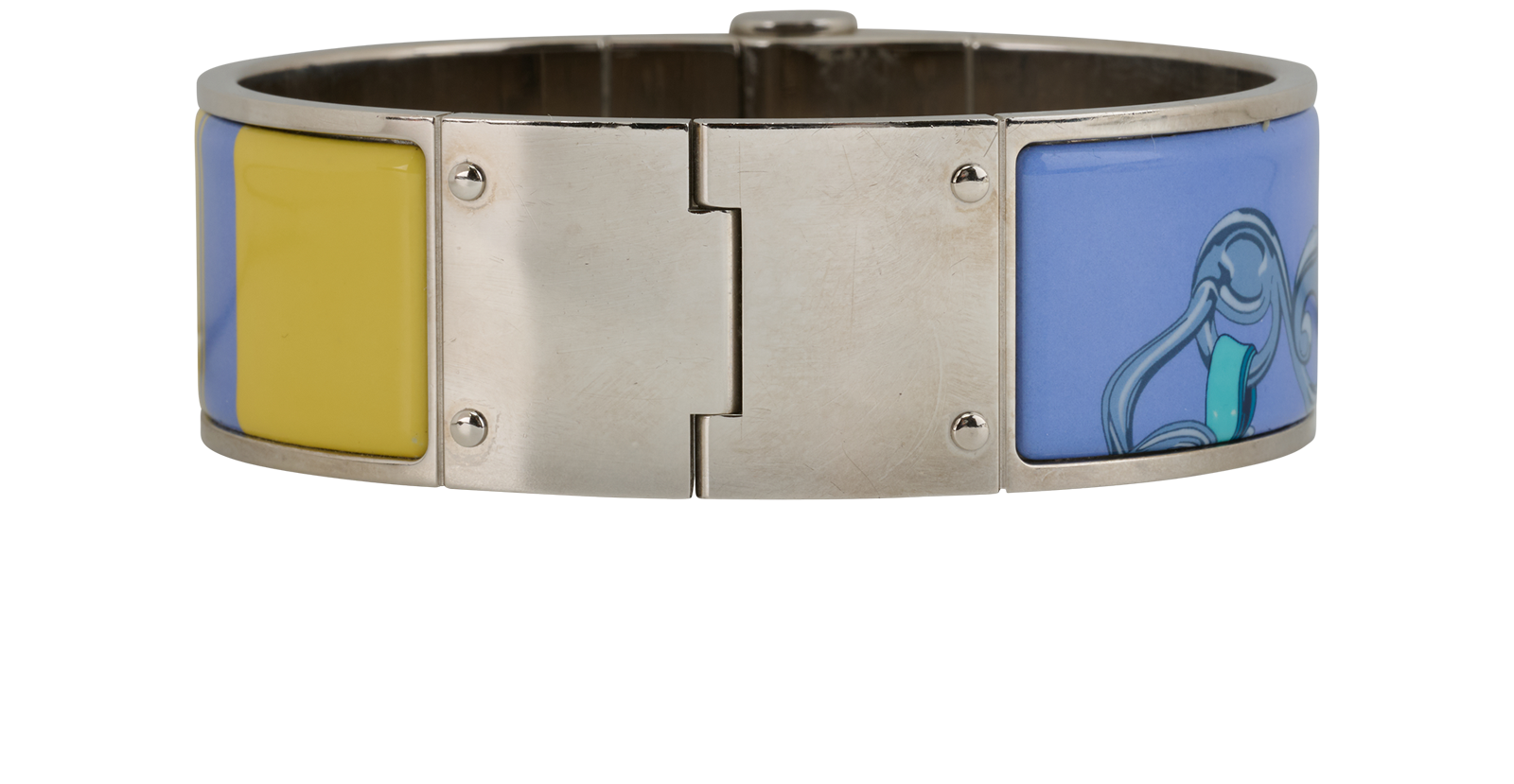 Hermes Printed Wide Bangle, &pound;350, Jewellery, Blue, Brass/Enamel Coated Ceramic, Back view