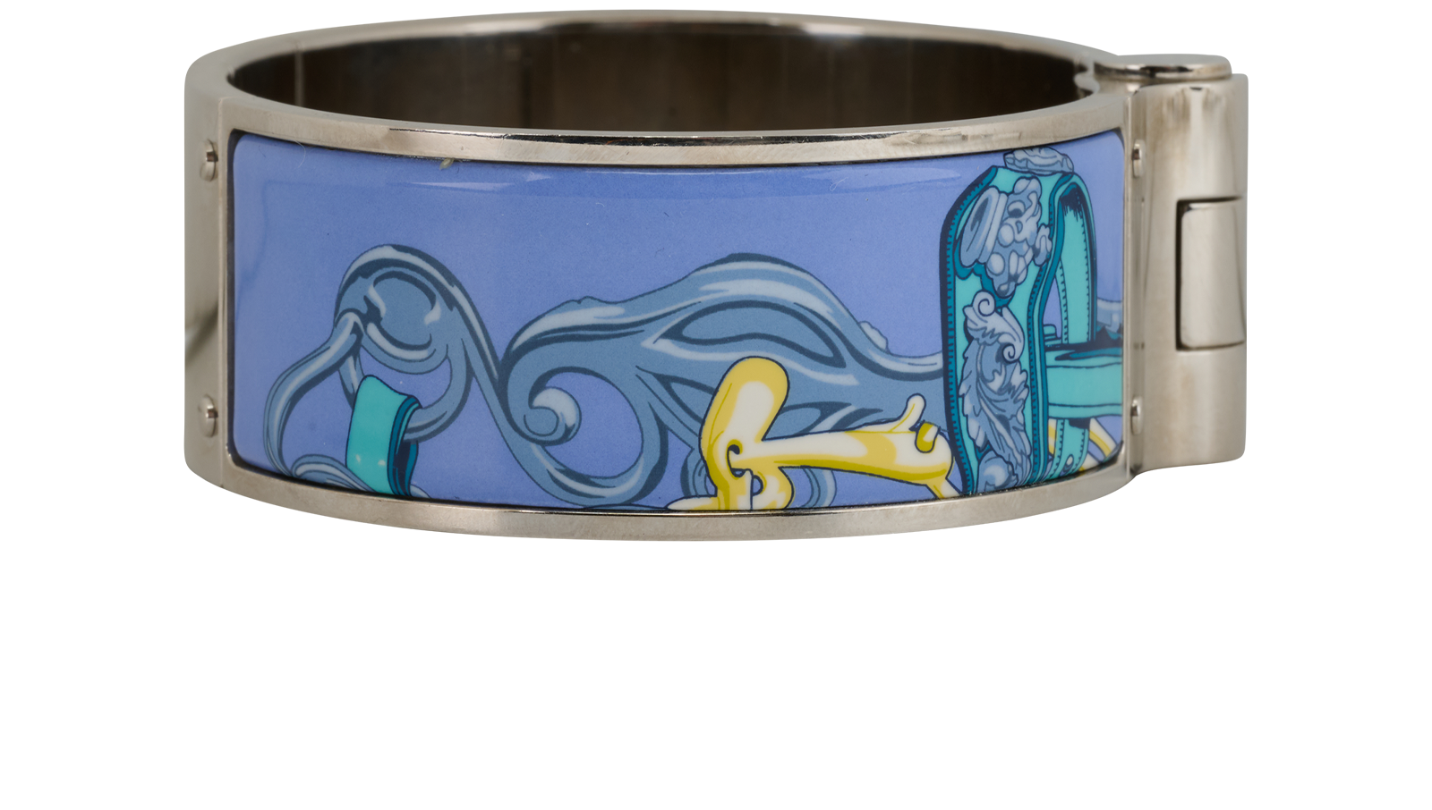 Hermes Printed Wide Bangle, &pound;350, Jewellery, Blue, Brass/Enamel Coated Ceramic, Side view