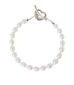 Tiffany Elsa Peretti Open Heart Pearl Bracelet, Sterling Silver, DB, 2*