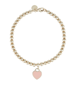 Tiffany & Co Heart Tag Bead Bracelet, Sterling Silver, Pink, DB/B, 2*