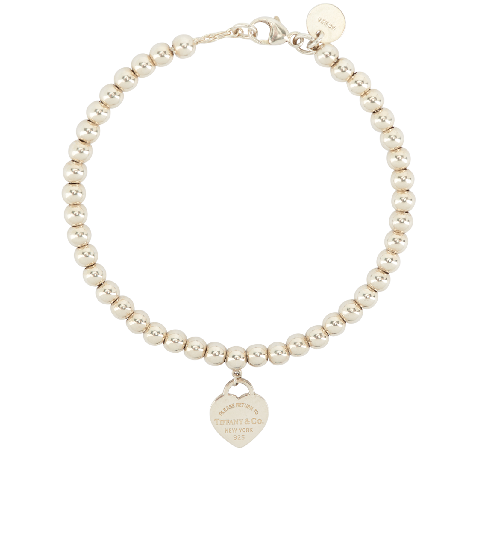 Tiffany & Co RTT Heart Tag Bead Bracelet, &pound;150, Jewellery, Silver, Silver, Back view