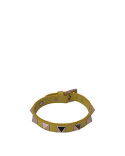 Valentino Rockstud Bracelet, Leather, Yellow, MII, 3*