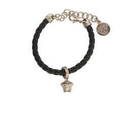 Versace Braided Medusa Bracelet, Leather/Metal, Black/Gold, 3*
