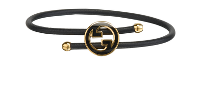 Gucci Round Interlocking G, &pound;140, Jewellery, Black/Gold, Brass/Leather, Front view