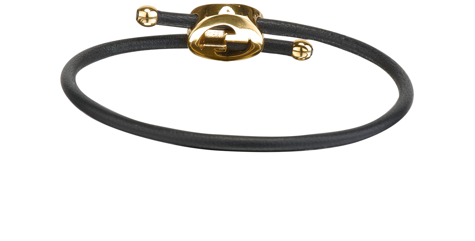 Gucci Round Interlocking G, &pound;140, Jewellery, Black/Gold, Brass/Leather, Back view