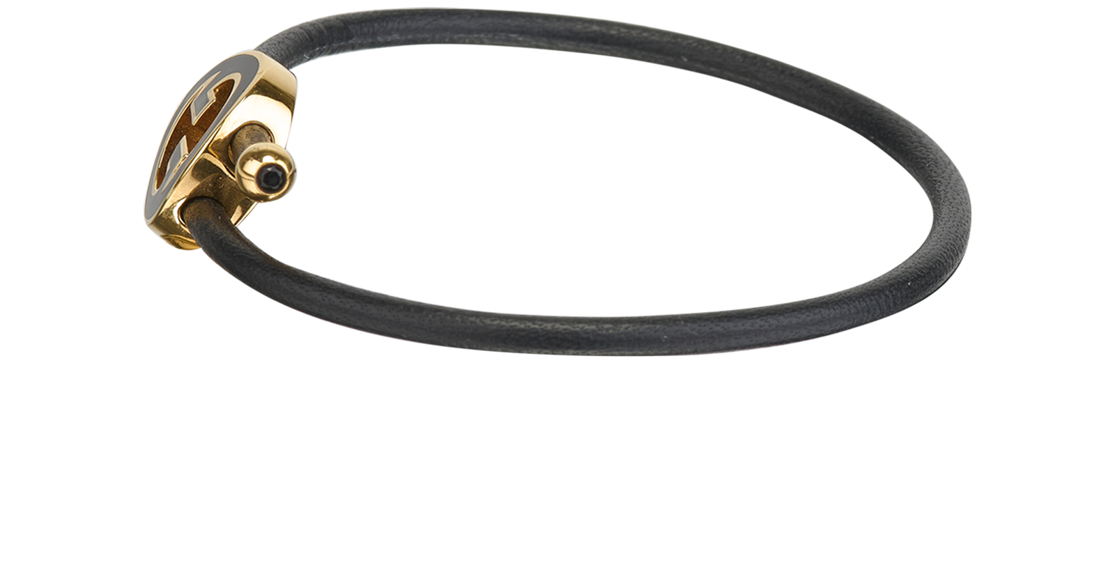 Gucci Round Interlocking G, &pound;140, Jewellery, Black/Gold, Brass/Leather, Bottom view