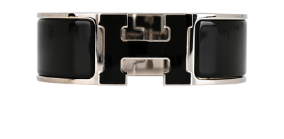 Hermes Clic Clac H Bracelet, £395, Jewellery, Black/Silver, Brass/Enamel Coated Ceramic, Front view