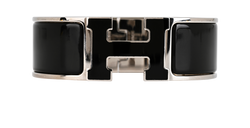 Hermes Clic Clac H Bracelet, Brass/Enamel, Silver/Black, DB, 3*