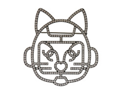 Chanel Cat Brooch, Brass/Crystals, Silver, DB/B, 4*